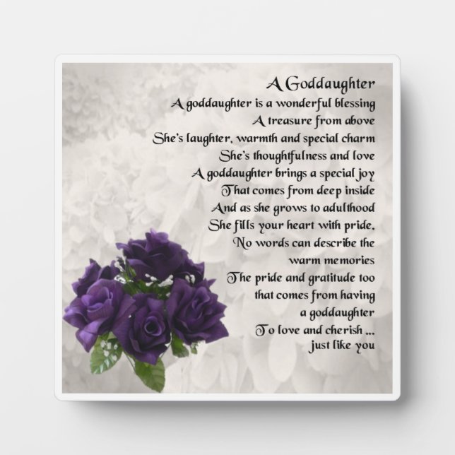 Goddaughter Poem Plaque  -  Purple Roses  design (Front)