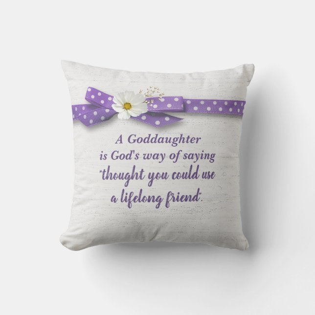 Goddaughter Quote with Ribbon On Wood  Cushion (Front)