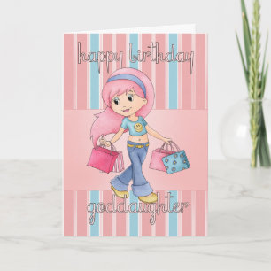 Goddaughter Shopping Birthday Card - Cute Female W