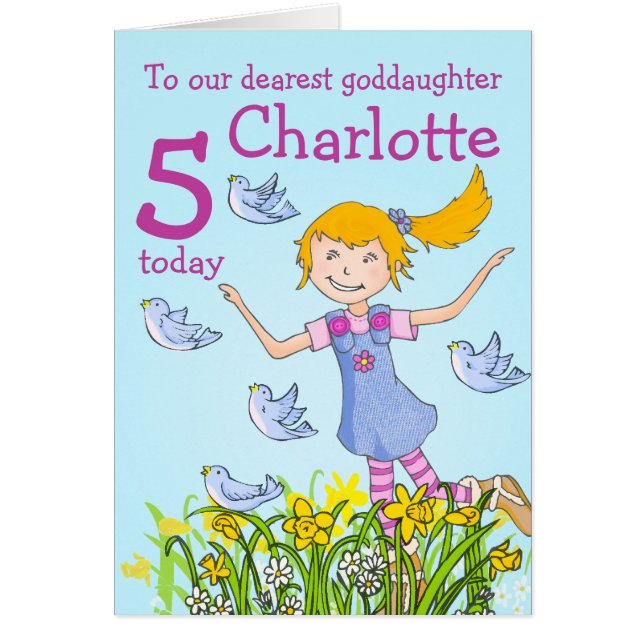 Goddaughter spring girl birds birthday age card (Front)