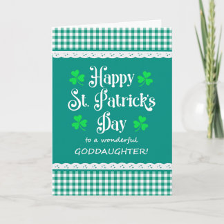 Goddaughter St Patrick's Shamrocks Green Checks Card