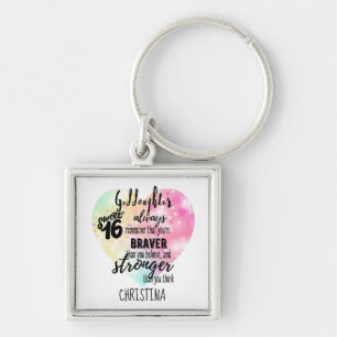 Goddaughter Sweet16 Quote Gift Braver Stronger Key Ring