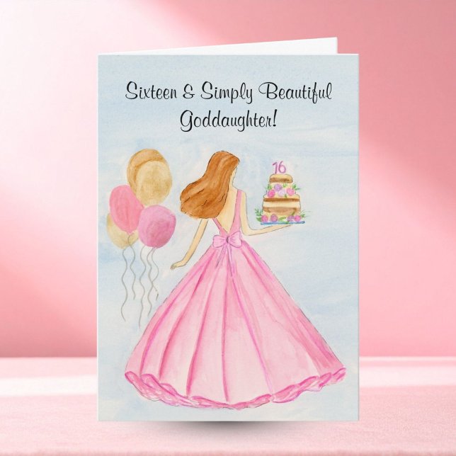 Goddaughter Sweet 16 Birthday Cake Elegant Girl  Card (Creator Uploaded)