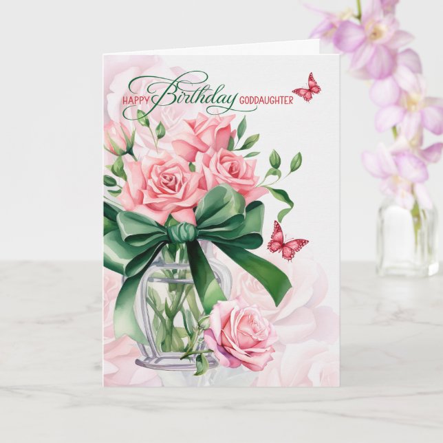 Goddaughter's June Birthday Pink Roses Butterflies Card (Orchid)