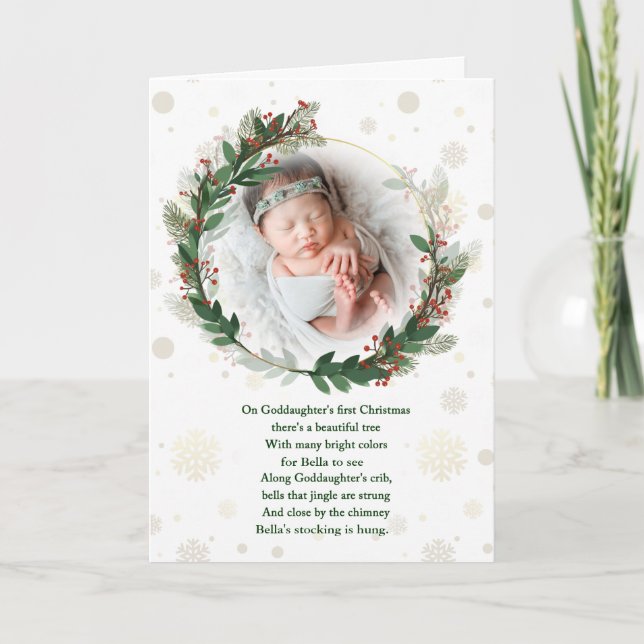 Goddaughter's Photo and Name 1st Christmas Holiday Card (Front)