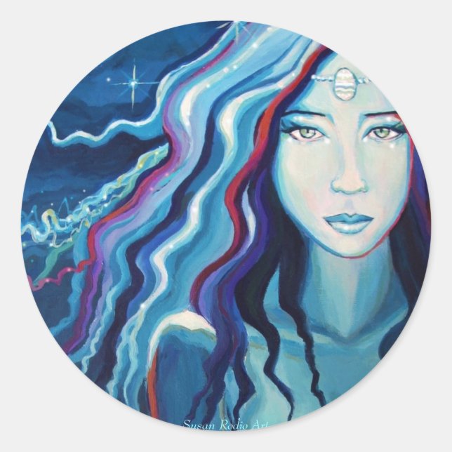 Goddess Art - Electric Moon Classic Round Sticker (Front)