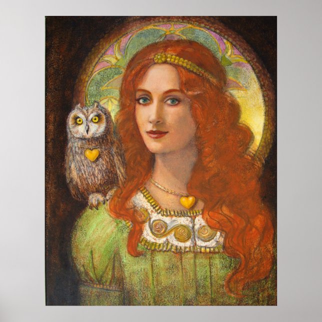 Goddess Athena, woman & Owl fantasy art Poster (Front)