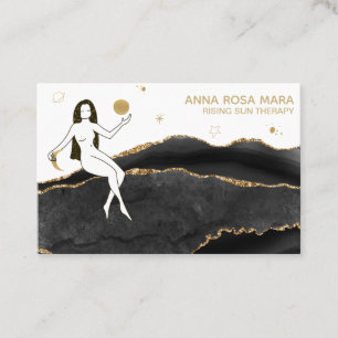 *~* Goddess Celestial Black Gold Glitter Agate Business Card