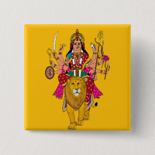 Goddess Durga Button – Divine Hindu Devi Spiritual