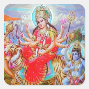 Goddess Durga Ji Painting Square Sticker