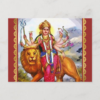 Goddess Durga with Lion Painting Postcard