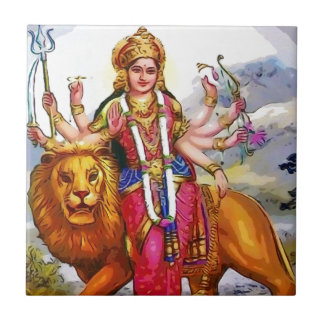 Goddess Durga with Lion Painting Tile