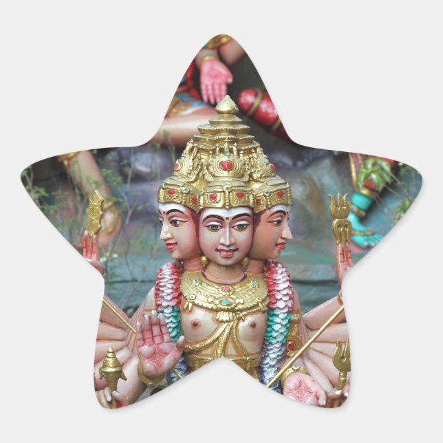 Goddess Durga with Three heads Hindu temple Star Sticker (Front)