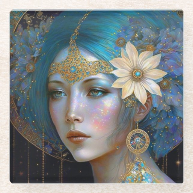 Goddess Fantasy Art Glass Coaster (Front)