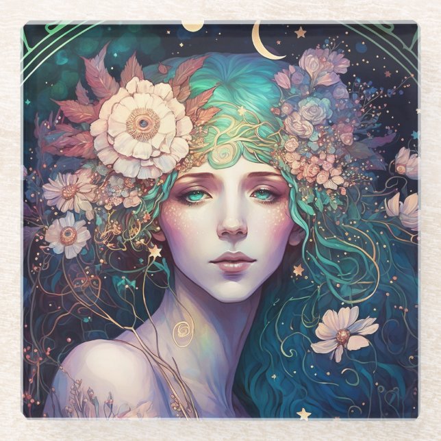 Goddess Fantasy Art Glass Coaster (Front)