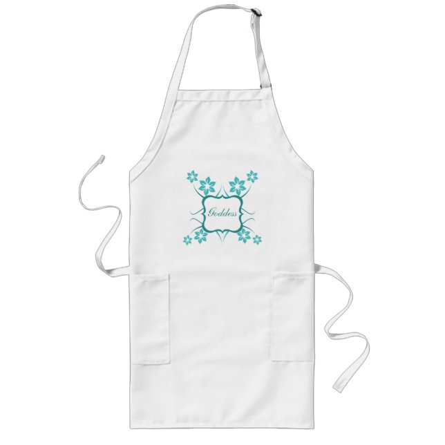 Goddess Floral Apron, Turquoise Long Apron (Front)
