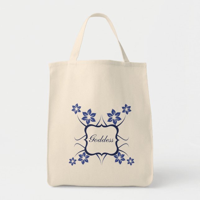 Goddess Floral Bag, Vibrant Blue Tote Bag (Front)