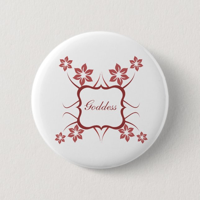 Goddess Floral Button, Brick Red 6 Cm Round Badge (Front)