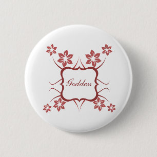 Goddess Floral Button, Brick Red 6 Cm Round Badge