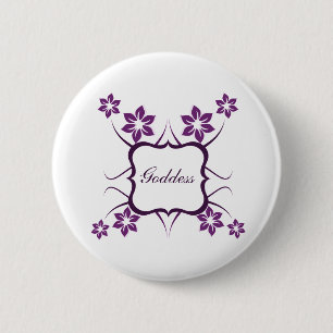 Goddess Floral Button, Dark Purple 6 Cm Round Badge