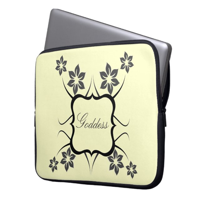 Goddess Floral Electronics Bag, Dark Grey Laptop Sleeve (Front Left)