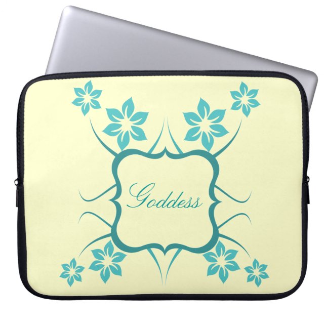Goddess Floral Electronics Bag, Teal Laptop Sleeve (Front)