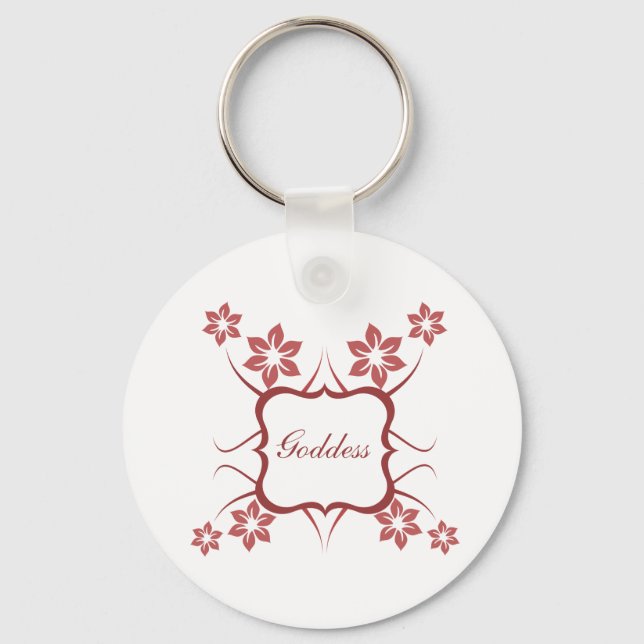 Goddess Floral Keychain, Brick Red Key Ring (Front)