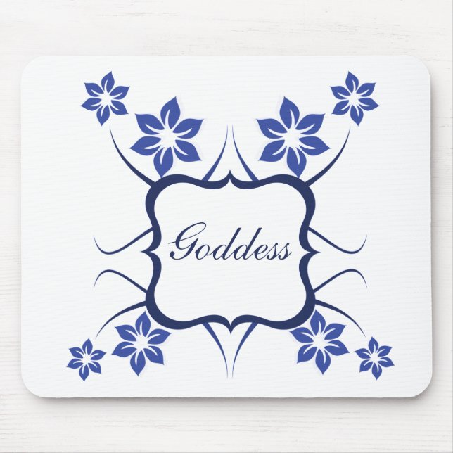 Goddess Floral Mousepad, Vibrant Blue Mouse Mat (Front)