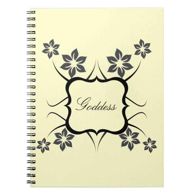 Goddess Floral Notebook, Dark Grey Notebook (Front)