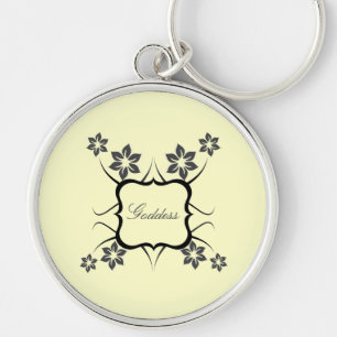 Goddess Floral Premium Keychain, Dark Grey Key Ring