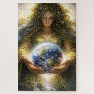 Goddess Gaia Gently Holding Planet Earth Jigsaw Puzzle