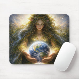 Goddess Gaia Gently Holding Planet Earth Mouse Mat
