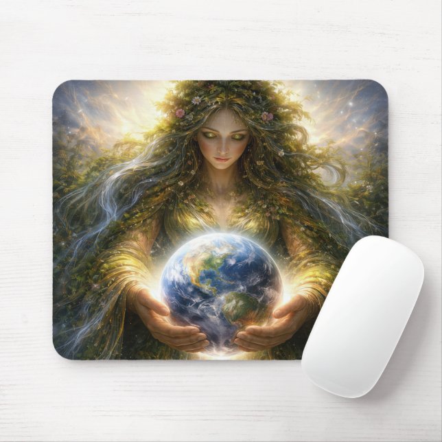 Goddess Gaia Gently Holding Planet Earth Mouse Mat (With Mouse)