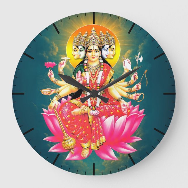 Goddess Gayatri Devi Hindu Deity Large Clock (Front)