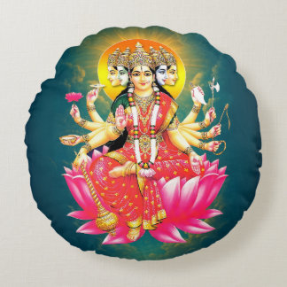 Goddess Gayatri Devi Hindu Deity Round Cushion