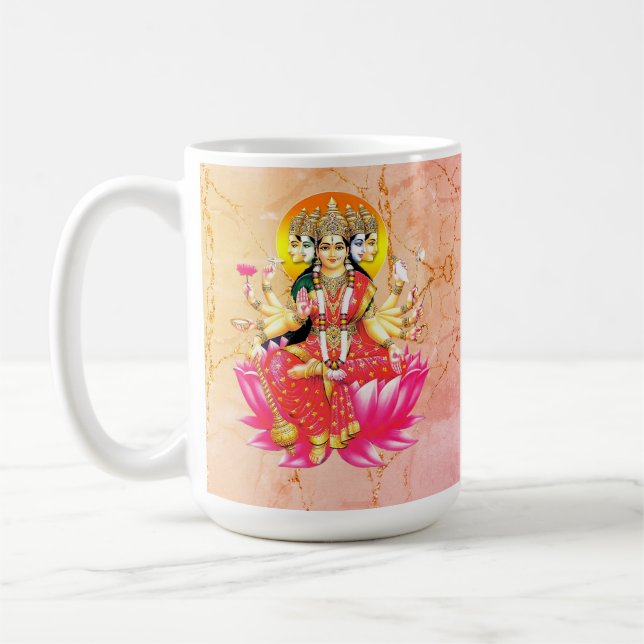 Goddess Gayatri Devi on Lotus Hindu Deity  Coffee Mug (Left)