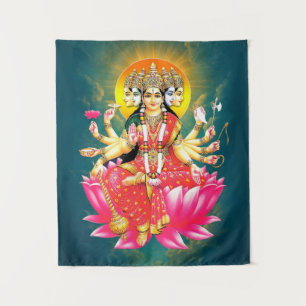 Goddess Gayatri Devi on Lotus Hindu Deity Tapestry