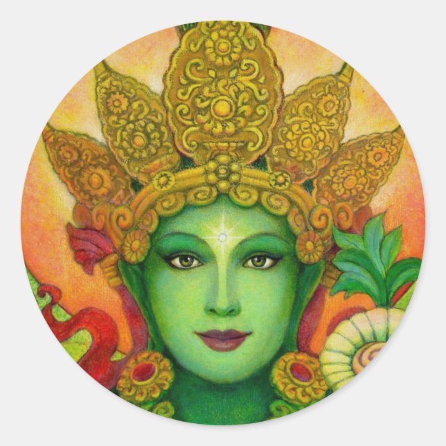 Goddess Green Tara's Face Classic Round Sticker (Front)