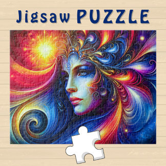 Goddess Head blue Swirls in Hair November - Jigsaw Puzzle