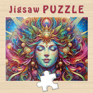 Goddess Head colourful Hair closed Eyes May - Jigsaw Puzzle