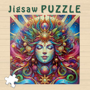 Goddess Head colourful Hair closed Eyes May - Jigsaw Puzzle