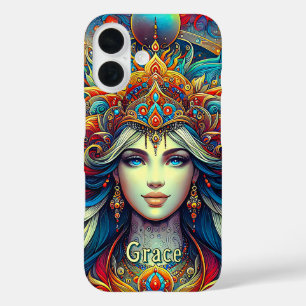 Goddess Head flowing turquoise Hair April - iPhone 16 Case