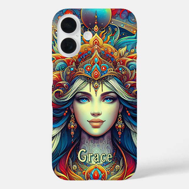 Goddess Head flowing turquoise Hair April -  Case-Mate iPhone Case (Back)