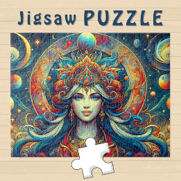 Goddess Head flowing turquoise Hair April -  Jigsaw Puzzle