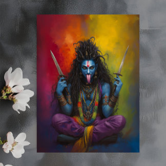 Goddess Kali Abstract Rainbow Portrait Painting Postcard