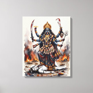 Goddess Kali Standing on Shiva Canvas Print