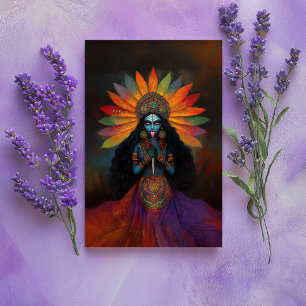 Goddess Kali Surreal Rainbow Portrait Painting Art Postcard