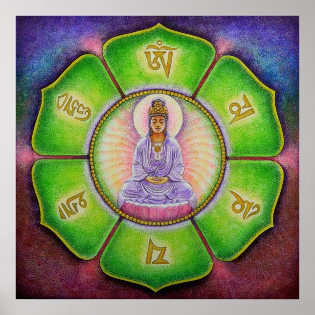 Goddess Kuan Yin "Om Mani Padme Hum" Art Poster (Front)