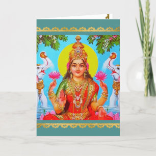 Goddess Lakshmi White Elephants Diwali Painting Card