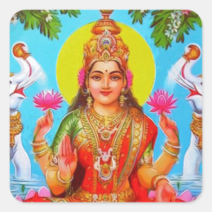 Goddess Lakshmi White Elephants Diwali Painting Square Sticker